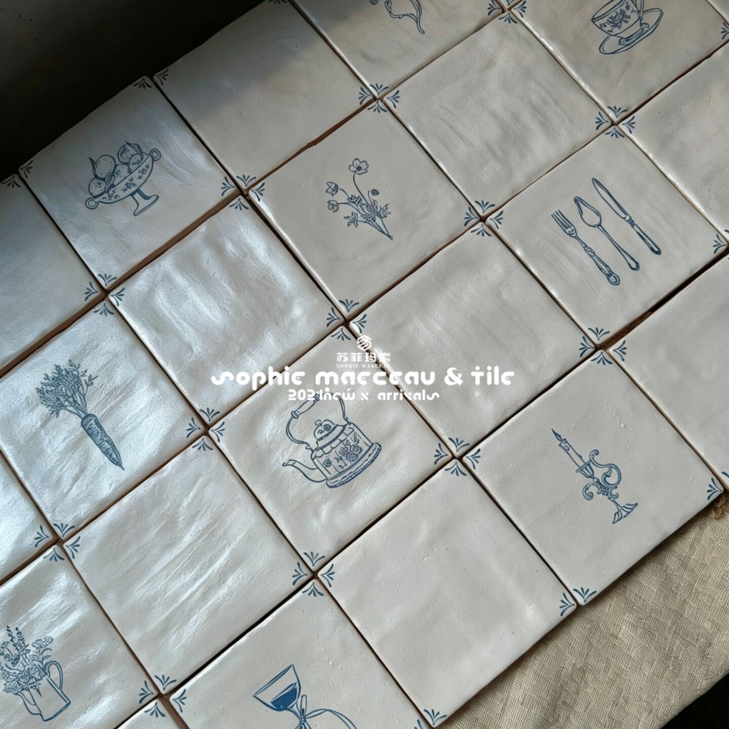 复古蓝色手绘厨房花砖 全瓷餐饮吧台阳台墙面艺术拼花装饰墙砖
