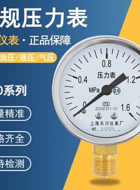 上海天川仪表Y-60普通压力表0-40mpa径向气压水压表厂家消防管用