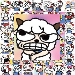 表情包爆改凯蒂猫手账装 饰Kitty笔记本电脑126张行李箱贴纸个性