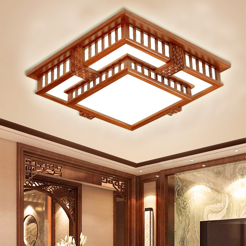 方形客厅灯纯木印象新中式