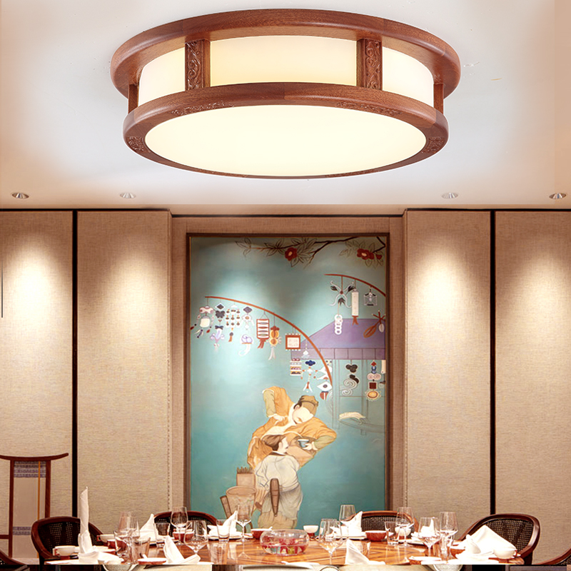 中式客厅灯圆形实木卧室灯