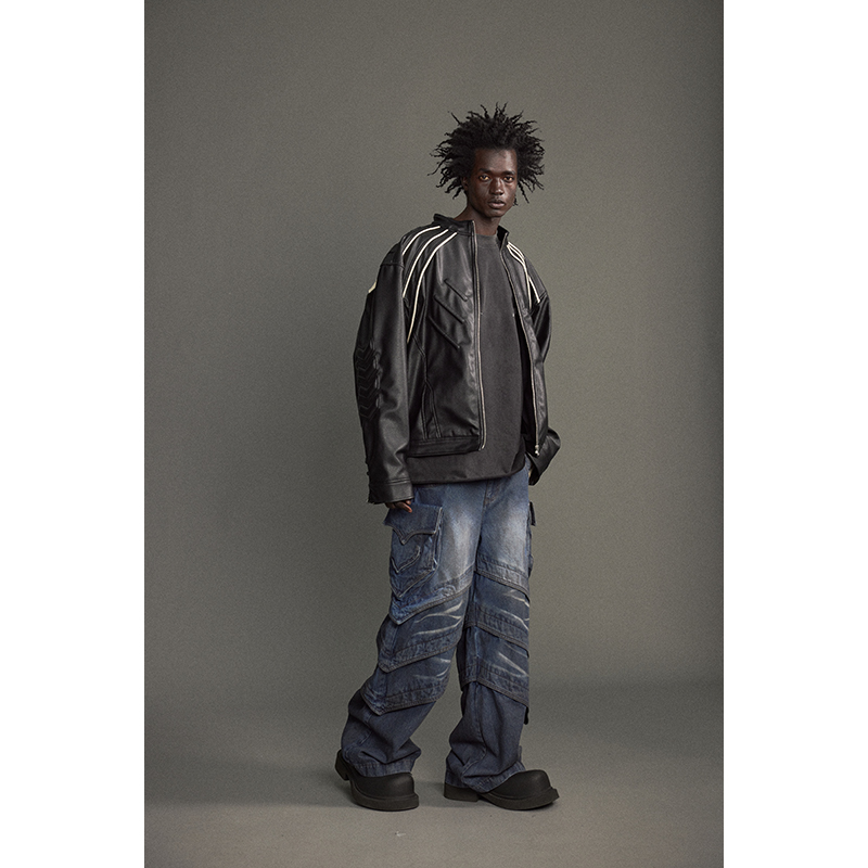 STEEL FACTORY冶錬厂 复古水洗脏染蓝色牛仔裤