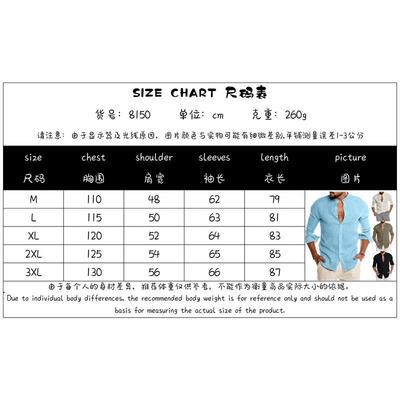 Cotton Linen Men Long-Sleeved Shirts Stand-Up Collar Blouse