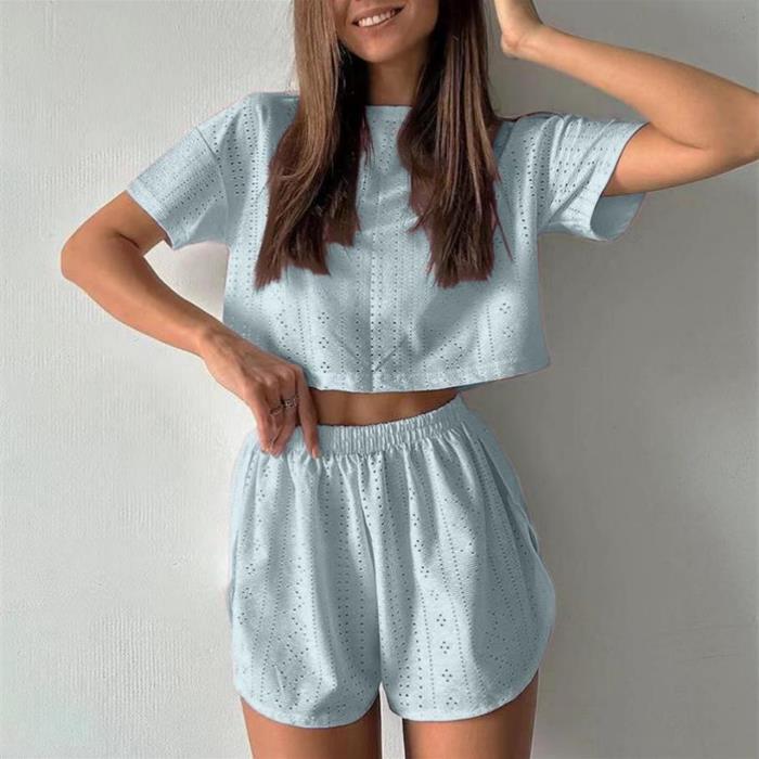 欧美时尚T恤上衣短裤休闲套装女 Tee Top Shorts Set Suit Women