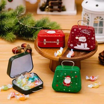 Christmas Tin Gift Box Metal Candy Box Square Candy Storage