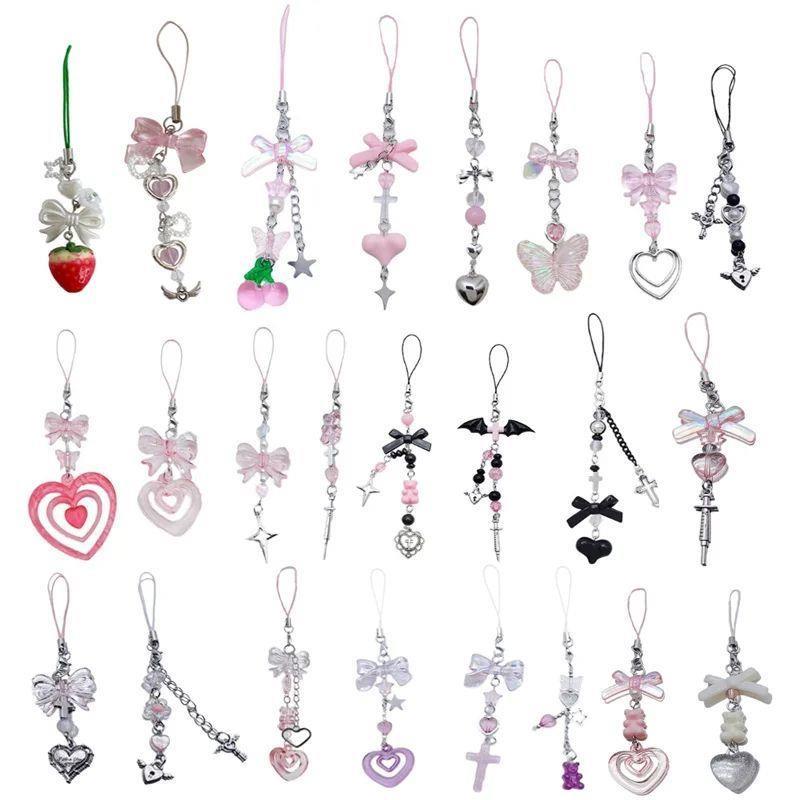 Resin Strawberry Keychain Acrylic Bowknot Phone Charm Handma