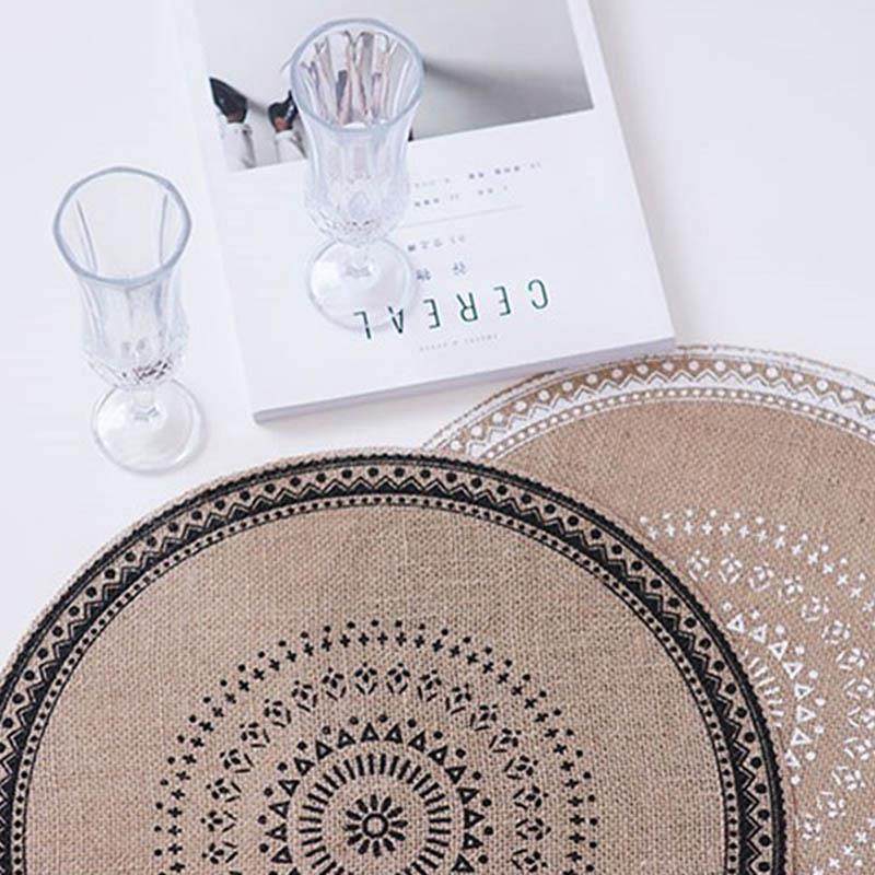 Round Lace Table Placemat Non-slip圆形美式黄麻餐垫杯垫隔热垫