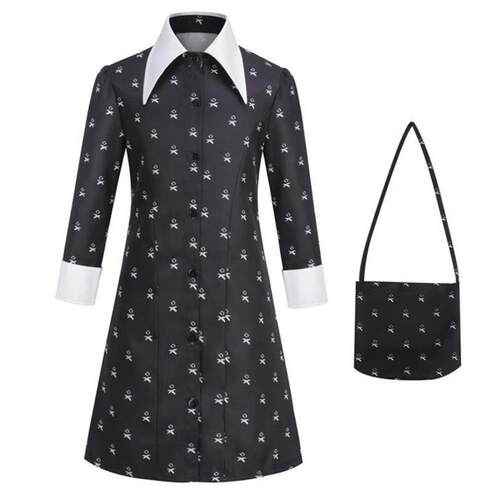 Kids Adult Wednesday Halloween Cosplay Costumes Dress for Wo