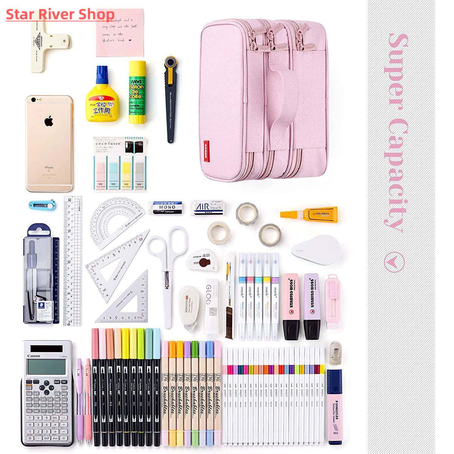 Large Capacity Pencil Case 3 Layers Big Handle Pencil Pouch