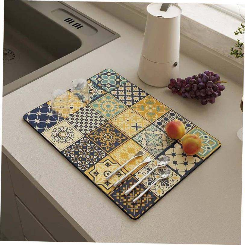 Kitchen Drain Pad Dish Drainer Mat Absorbent Dish Drying Mat