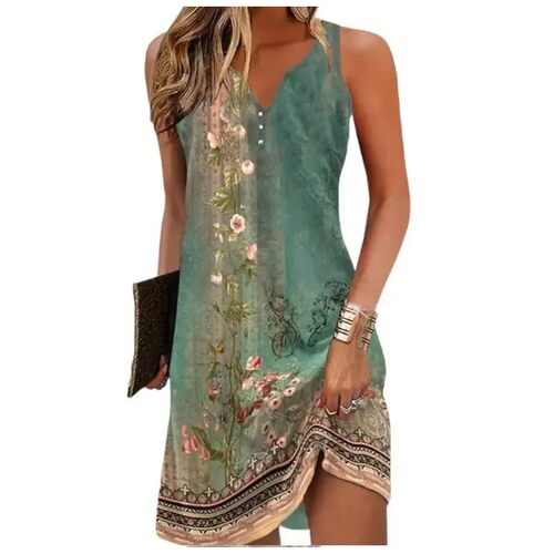 Women's Dresses Summer Fashion Stitching V Neck Loose  Bohem