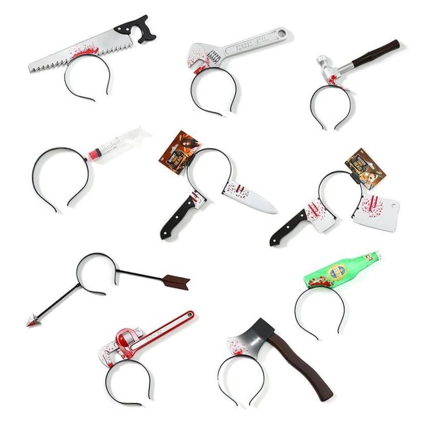 Halloween Hair Hoop Horror Blood Fake Ax Saws Knife Gothic H