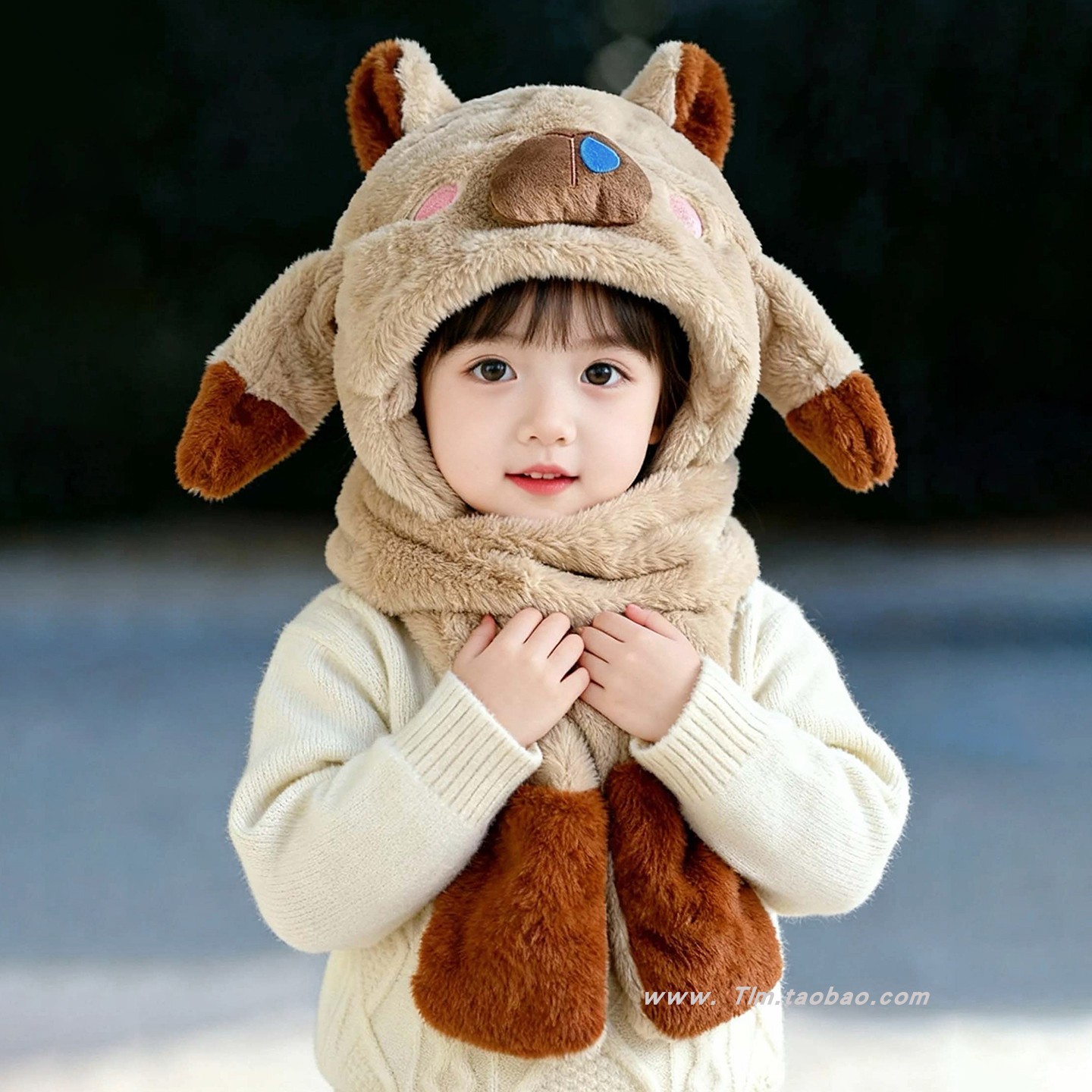 耳朵会动儿童帽子围脖一体帽