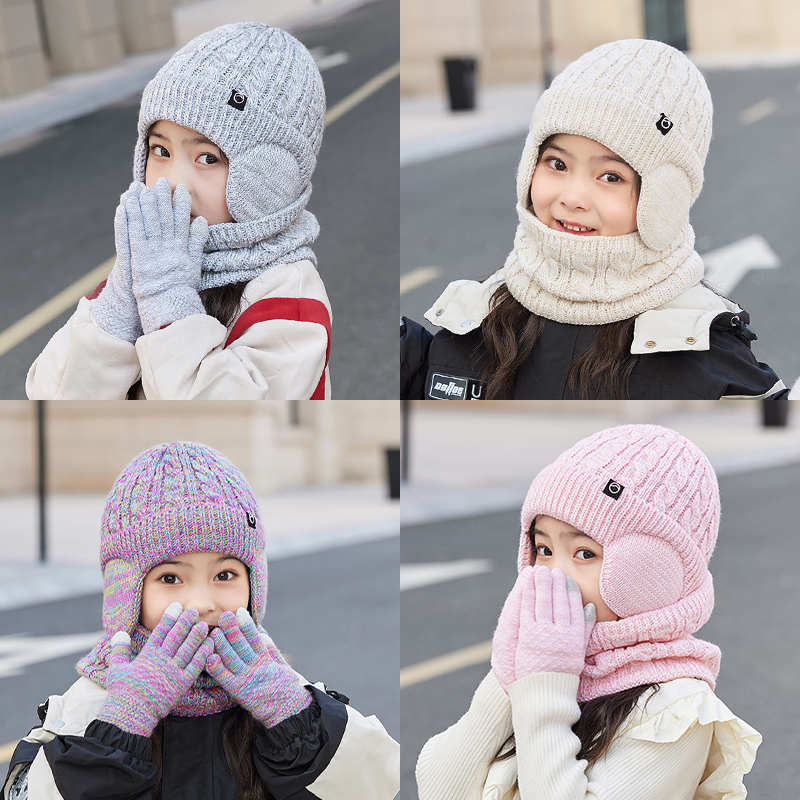 女童加厚保暖毛线宝宝套帽