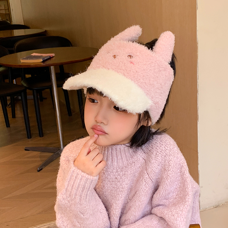 儿童帽子秋冬季毛绒空顶鸭舌帽