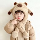 儿童帽子冬季 男孩卡皮巴拉耳朵会动毛绒帽男女宝宝防风围脖一体帽