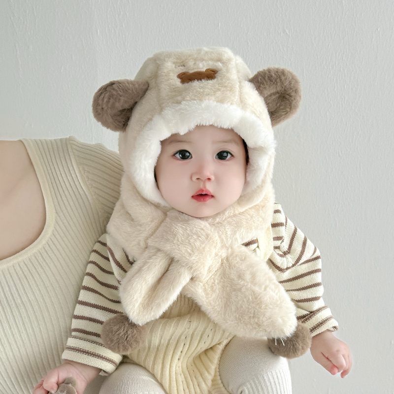 小熊宝宝防风毛绒围巾一体帽