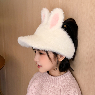 儿童帽子鸭舌帽冬季毛绒帽男女童宝宝秋冬空顶马尾可爱保暖帽加厚