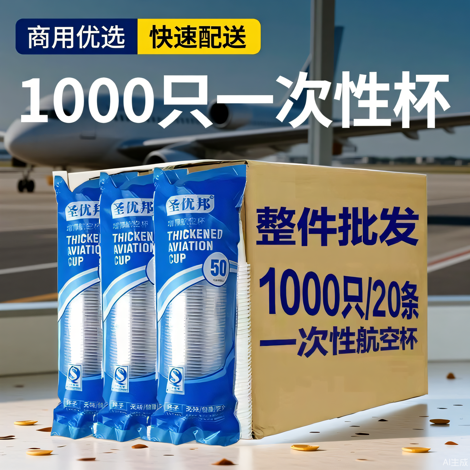 大号一次性杯子塑料杯家用耐高温塑料杯加厚商用茶杯透明口杯航空