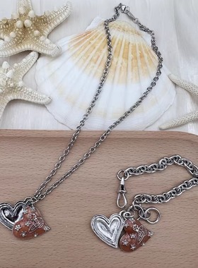 土星双瓣橙红满天星项链可分开