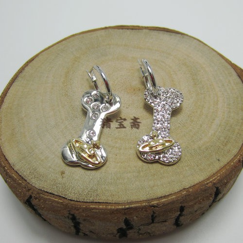 时尚个性 银色骨头镶钻金色土星耳环--A8070网红INS明星