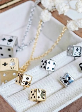 时尚朋克镶钻简约耳钉骰子项链