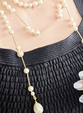 土星珍珠三层破碎不对称项链水滴