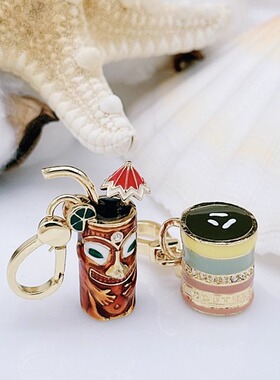 时尚可爱 条纹咖啡杯 金色脸面吸管杯 吊坠--J8064-J8108