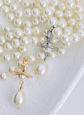 打结珍珠无字三层项链立体