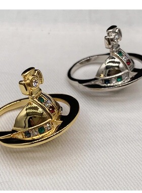 土星半面立体弧形戒指彩钻