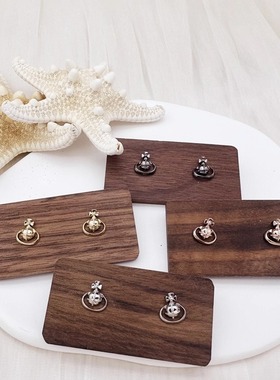 时尚简约 金银玫黑四色 十字圆心心小土星耳环--A8169