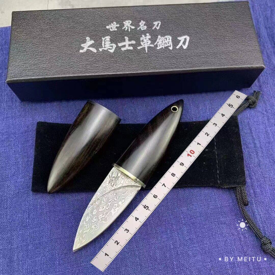大马士革钢橄榄刀个性刀黑檀木把玩件拆快递小刀水果刀车载锋利刀