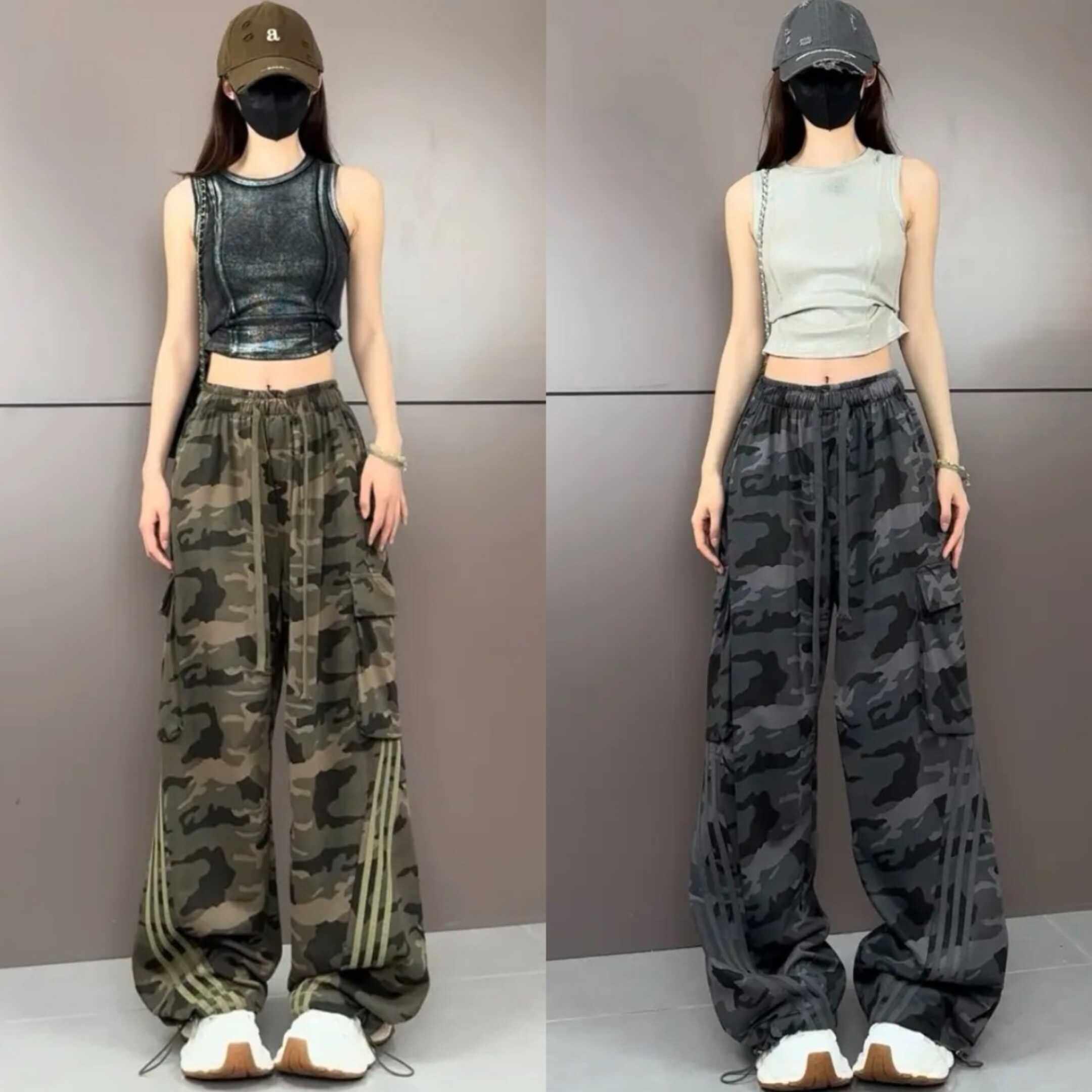 美式广场舞迷彩时尚洋气工装裤女装潮炸街夏季2025新款休闲阔腿裤