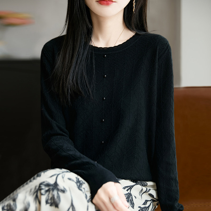 秋装蕾丝冰珠针织打底衫女春秋内搭上衣洋气大码女装毛衣
