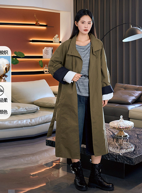 黛芙迪恩2025秋款工装翻领风衣外套女宽松复古中长款上衣12238