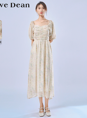 【商场同款】黛芙迪恩法式泡泡袖碎花连衣裙子女2024夏新款 11729