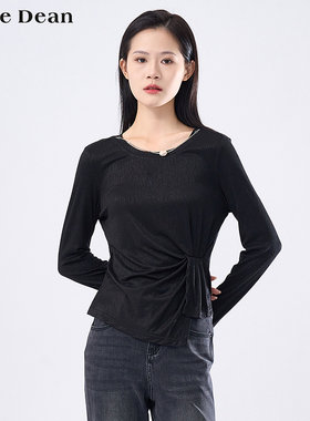 【商场同款】黛芙迪恩收褶设计感长袖t恤上衣女2024秋季新款11677