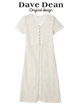 【黛芙迪恩商场同款】绣花v领开衫连衣裙女夏收腰长裙M42SL11577