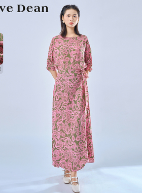 【商场同款】黛芙迪恩时尚印花收腰碎花连衣裙子2024夏新款 11672