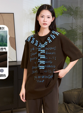 黛芙迪恩2025秋季新款韩版宽松显瘦百搭披肩短袖T恤女上衣12185