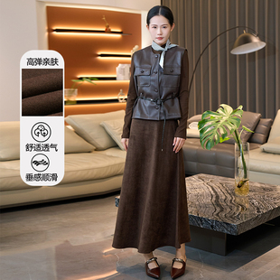 黛芙迪恩高弹PU皮马甲针织T恤半身裙三件套女通勤风气质套装 945z