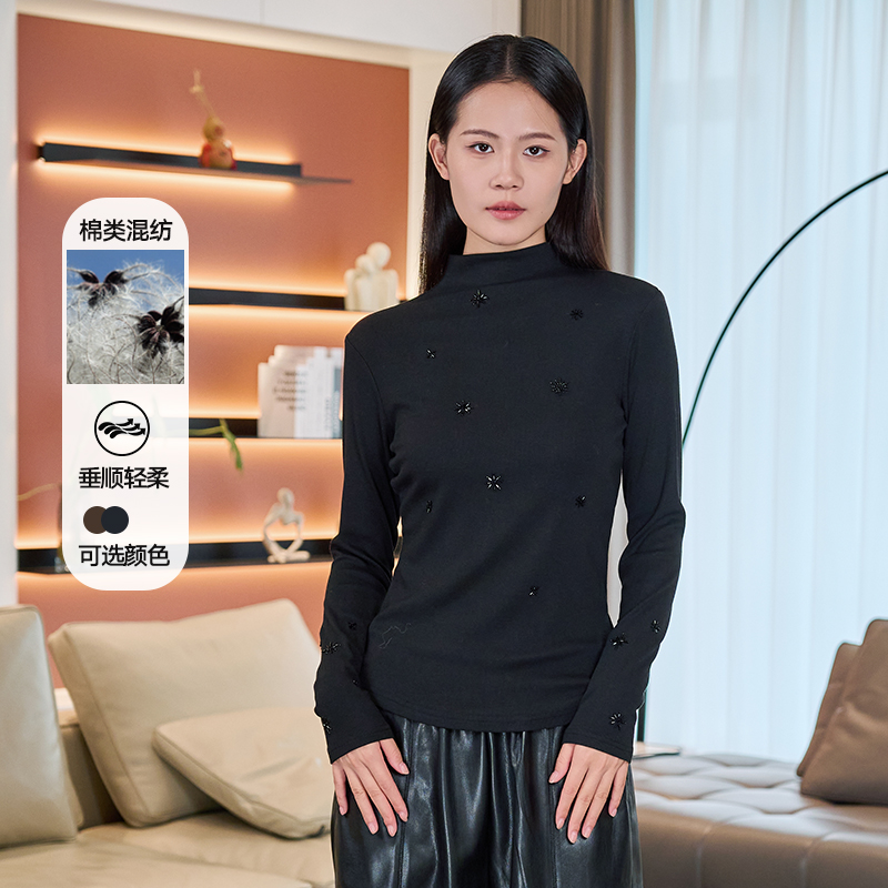 设计感百搭半高领打底长袖T恤女