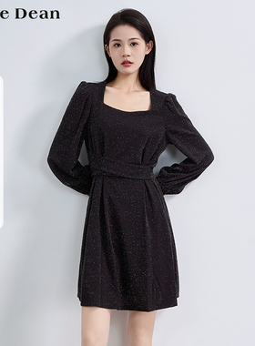 【商场同款】黛芙迪恩赫本风亮丝收腰连衣裙子女2024秋新款 11721