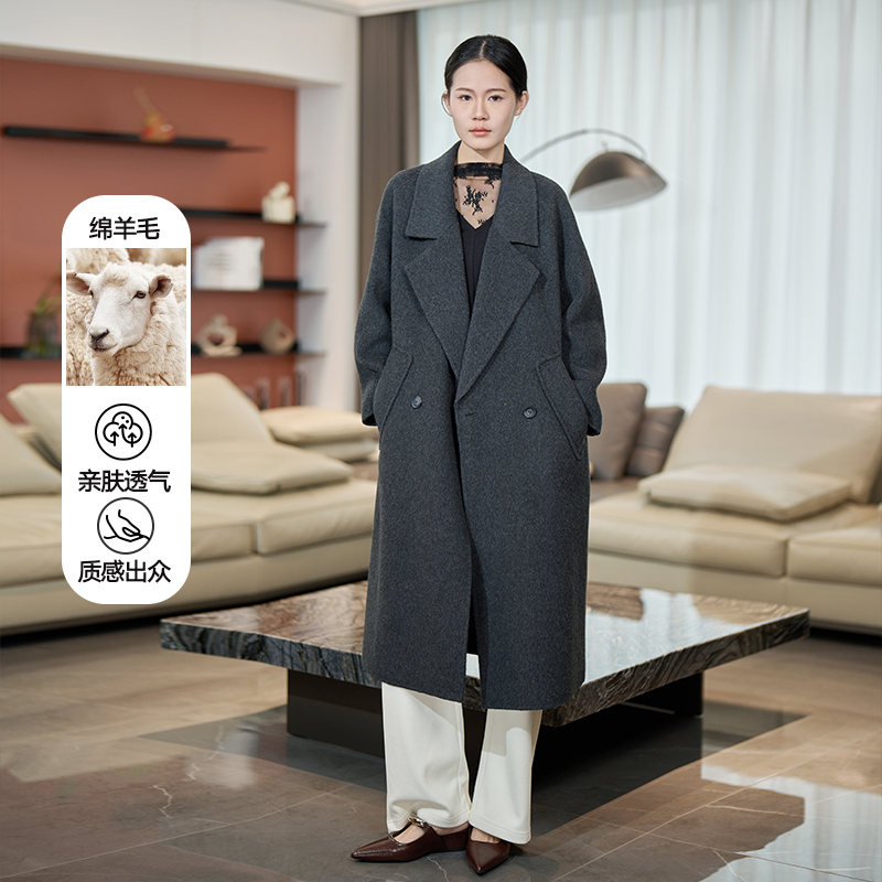 秋冬双排扣绵羊毛简约12221长款