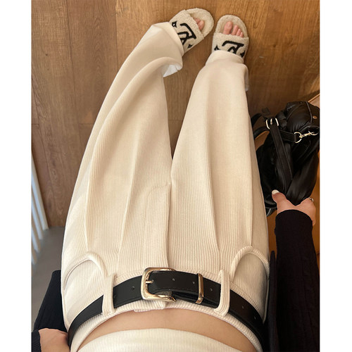 高腰通勤花约季长裤白色裤子