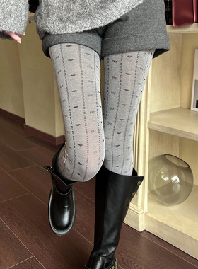 mi灰色爱心竖纹打底裤秋冬外穿高弹不掉档打底袜纯色棉质连裤袜