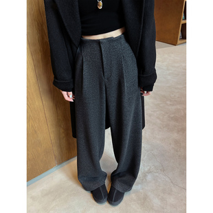 子高腰垂感休闲直筒裤 女秋冬小个子羊毛加厚裤 阔腿裤 灰色糯米西装