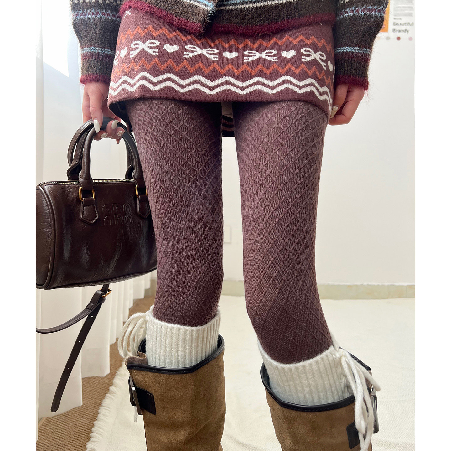 有质感的老钱风立体小菱格连裤袜女加厚保暖打底裤高腰显瘦显高