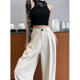 拖地裤 米白色阔腿裤 子小众设计感西装 高腰垂感春秋显瘦裤 女夏薄款