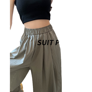 防晒阔腿裤女夏高腰垂感日系遛弯薄款棉麻灰色裤子速干拖地山本裤